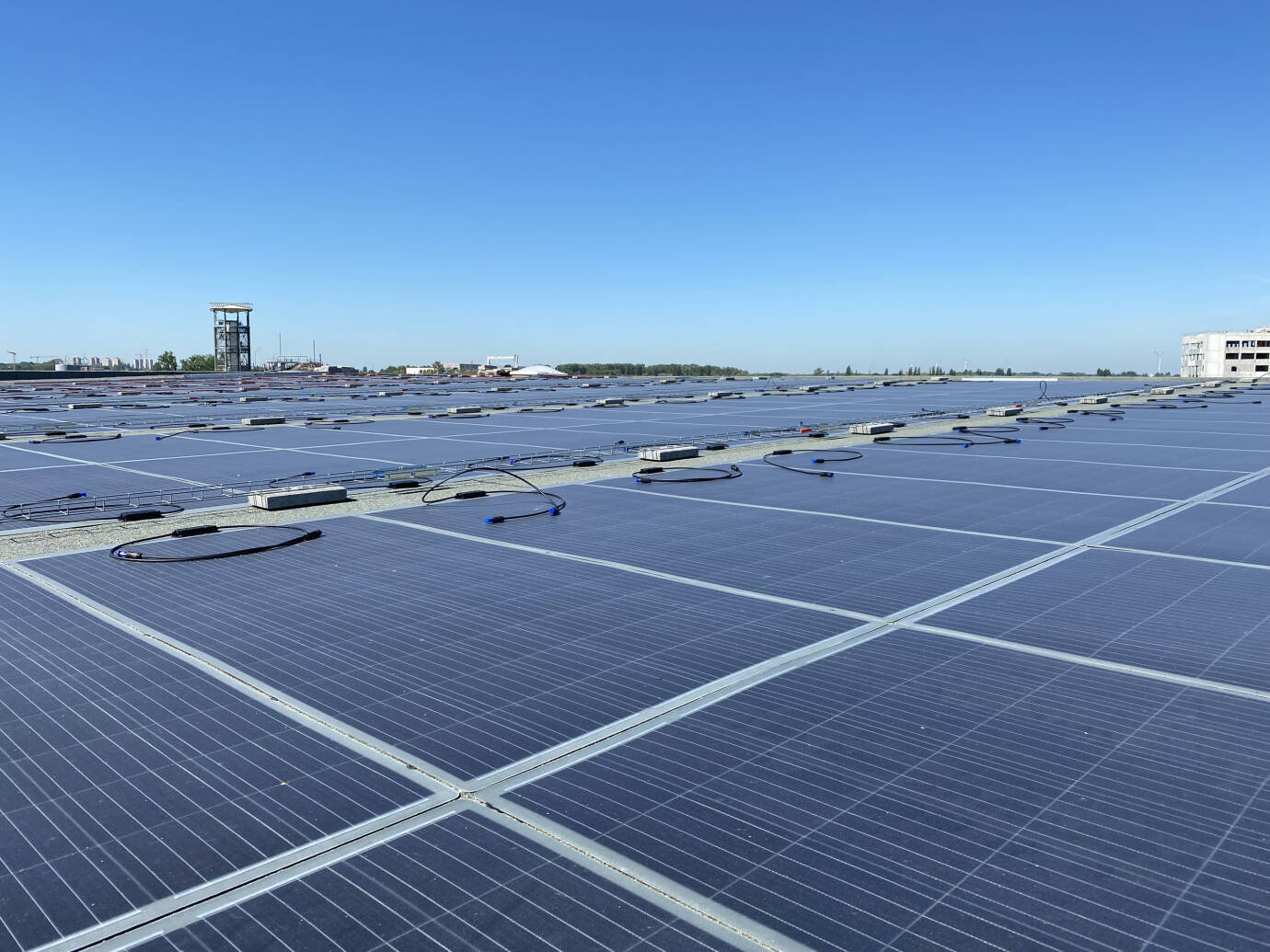 Lightweight solar panels on a roof.