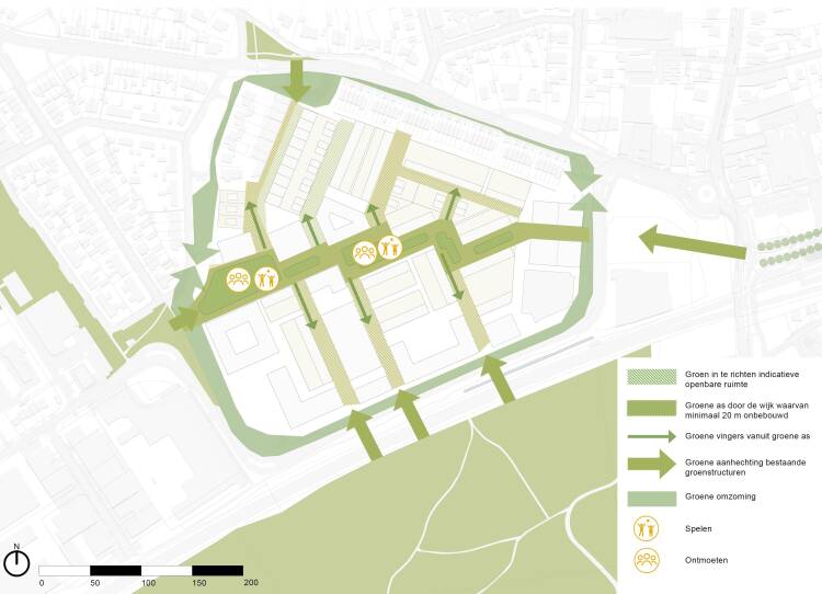 Kaart waarop de inrichting van de groene inrichting en openbare ruimte wordt getoond