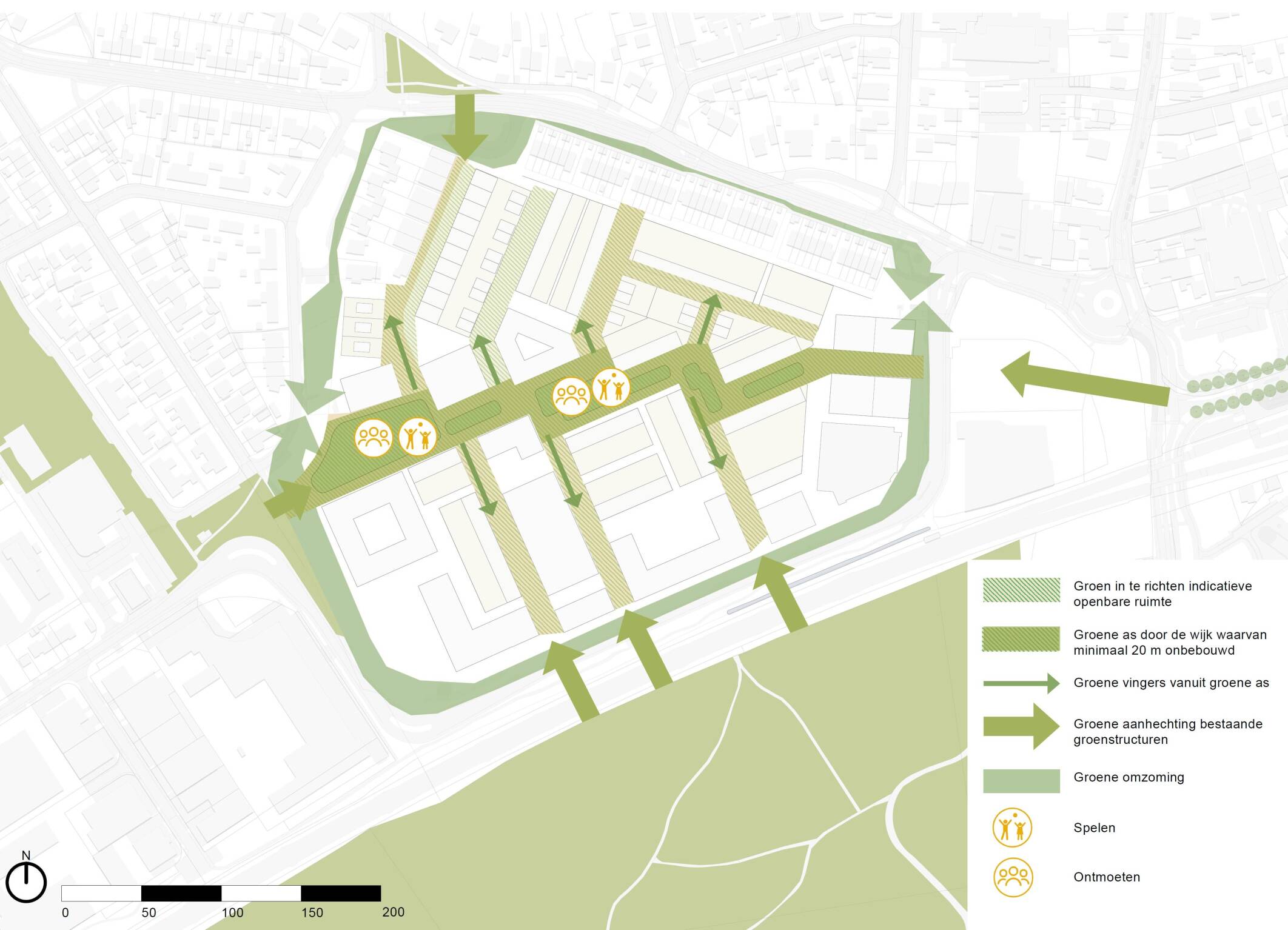 Kaart waarop de inrichting van de groene inrichting en openbare ruimte wordt getoond