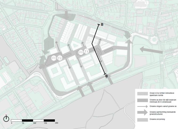 Duiding van de locatie van het doorsnede van het plangebied