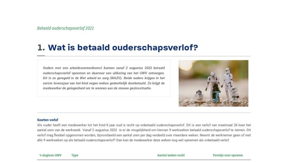 Betaald ouderschapsverlof Ouderschapsverlof