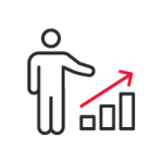 An icon with a figure showing a graph with rising statistics