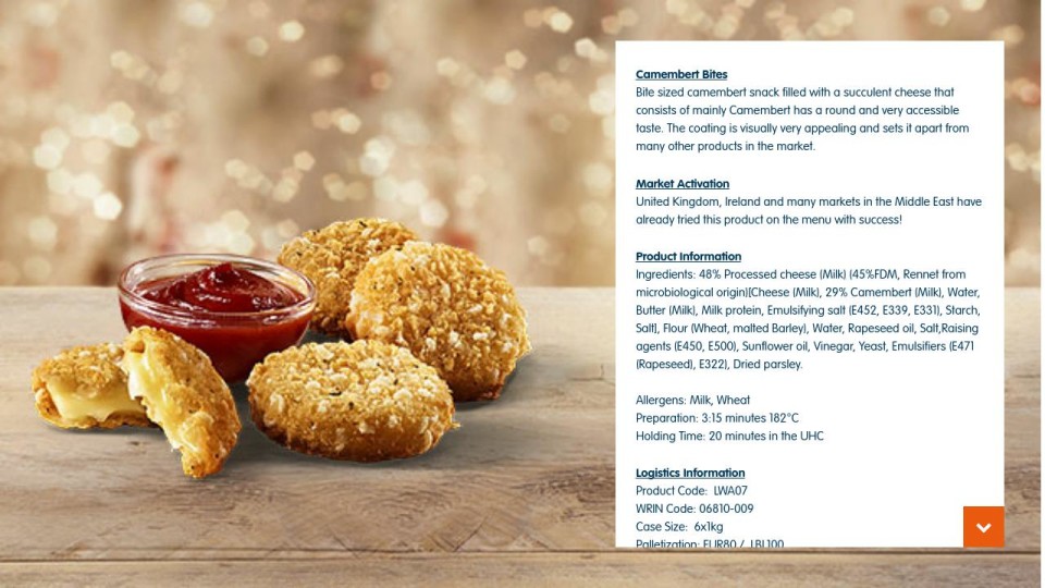 Camembert Bites McDonald's Catalogue