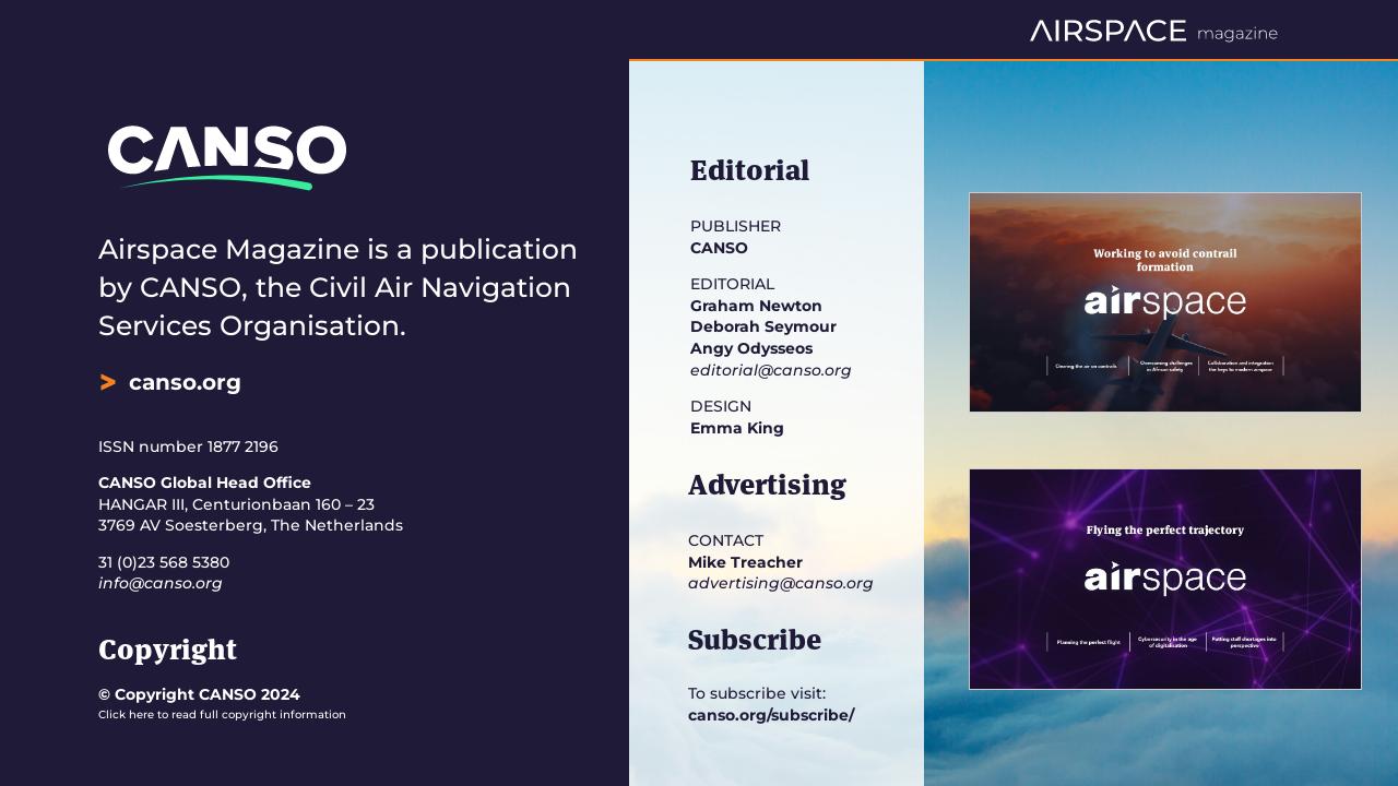 Colophon - CANSO Airspace Magazine 60, 2024