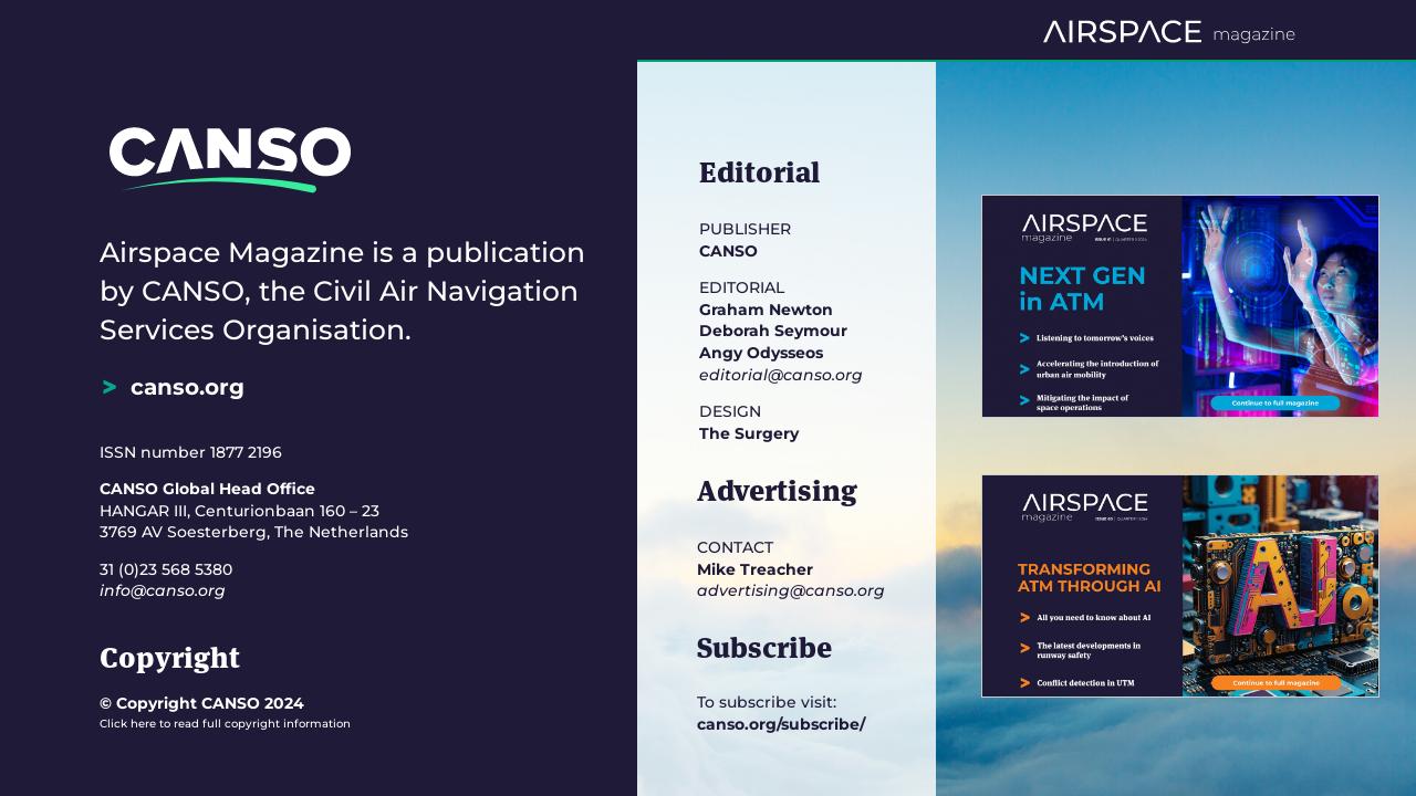 Colophon - CANSO Airspace Magazine 62, 2024