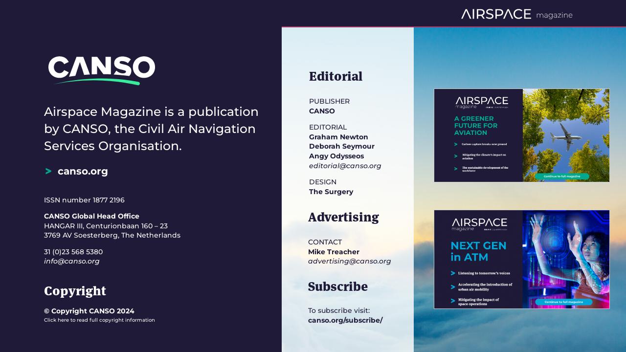 Colophon - CANSO Airspace Magazine 63, 2024