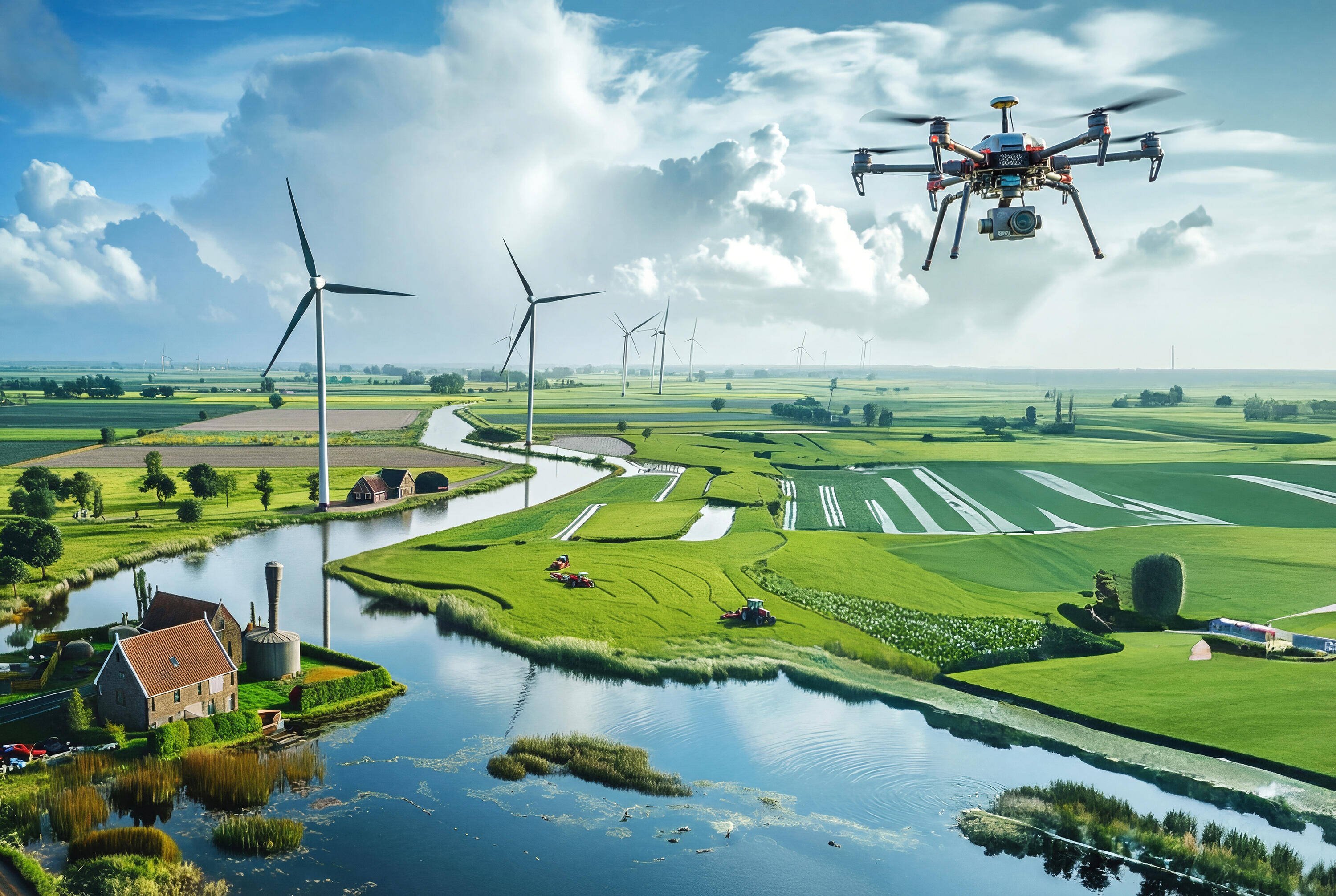 Op de cover een afbeelding van een Nederlands landschap waarboven drones vliegen die informatie over het landschap ophalen.