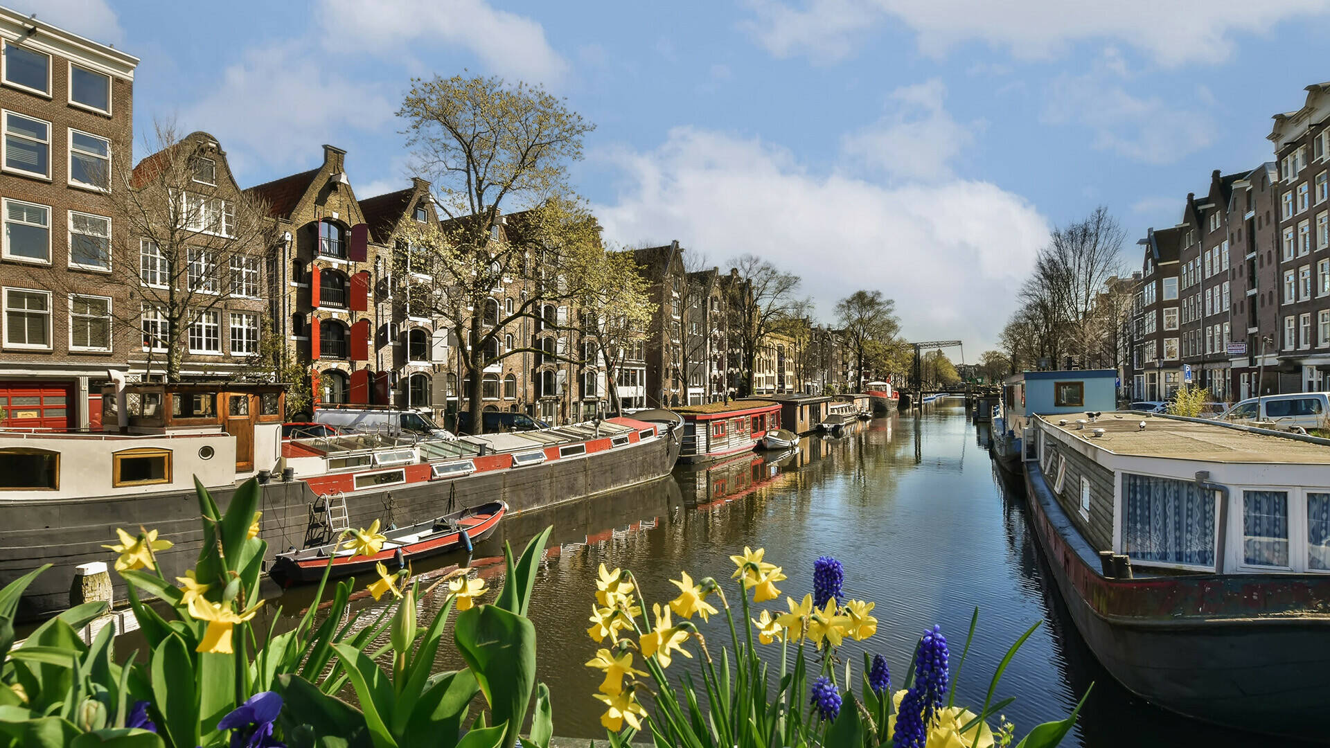 Amsterdamse gracht met aan weerskantan woonboten