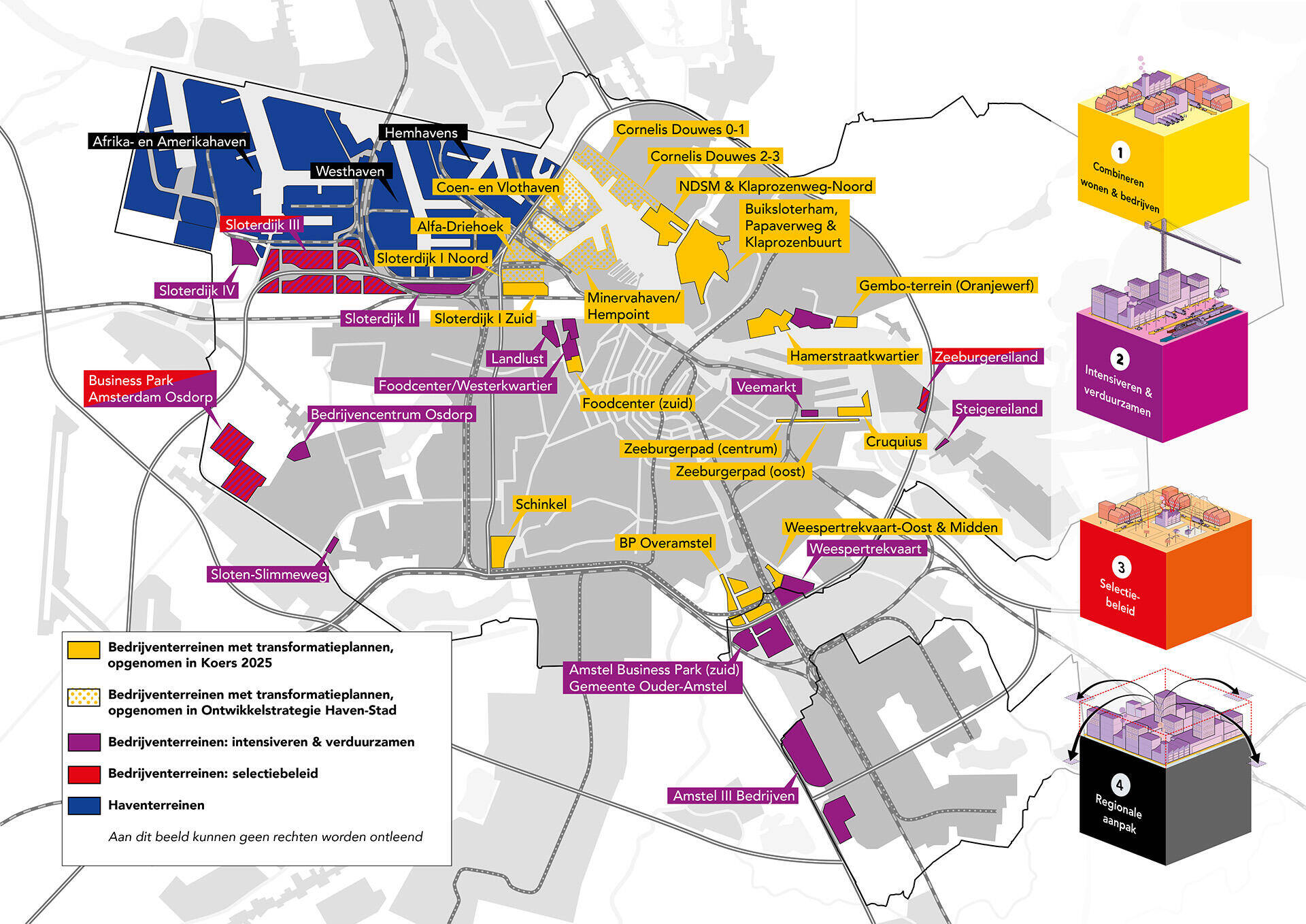 Overzicht van alle transformatiegebieden in Amsterdam