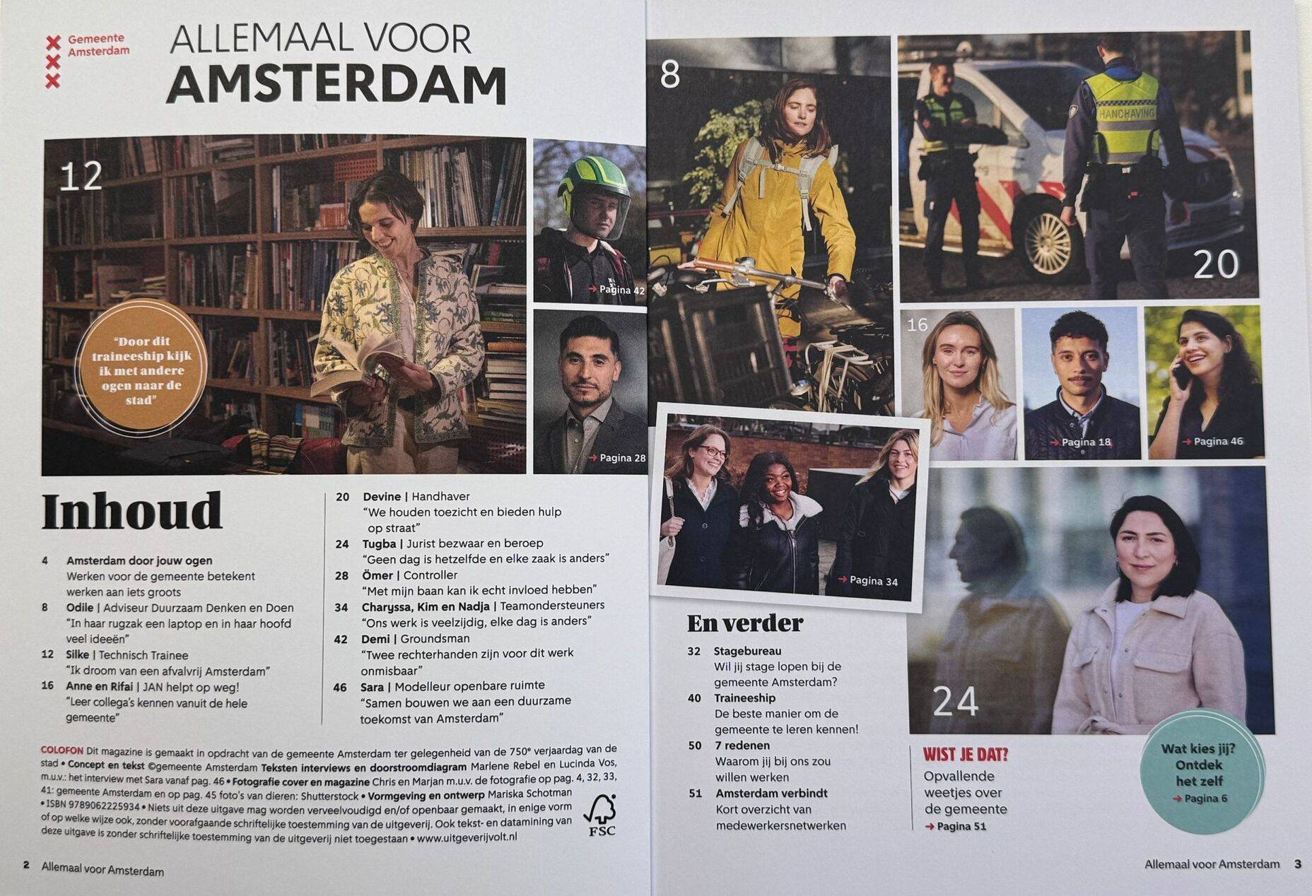 Foto van de inhoudsopgave van het magazine Allemaal voor Amsterdam