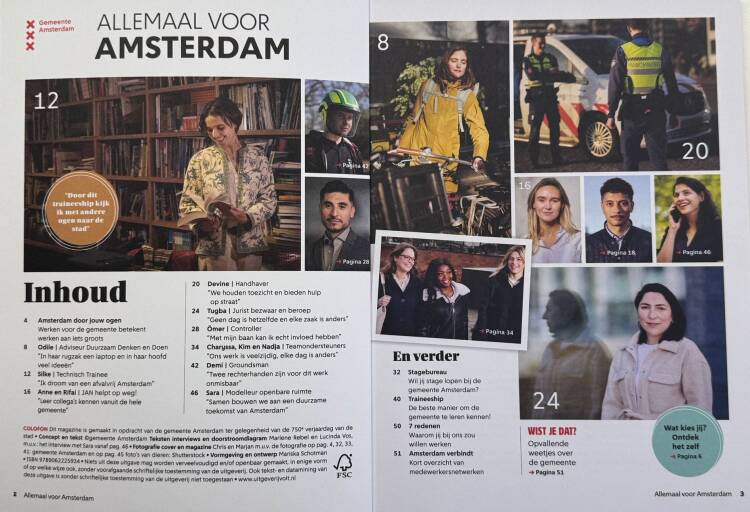 Foto van de inhoudsopgave van het magazine Allemaal voor Amsterdam