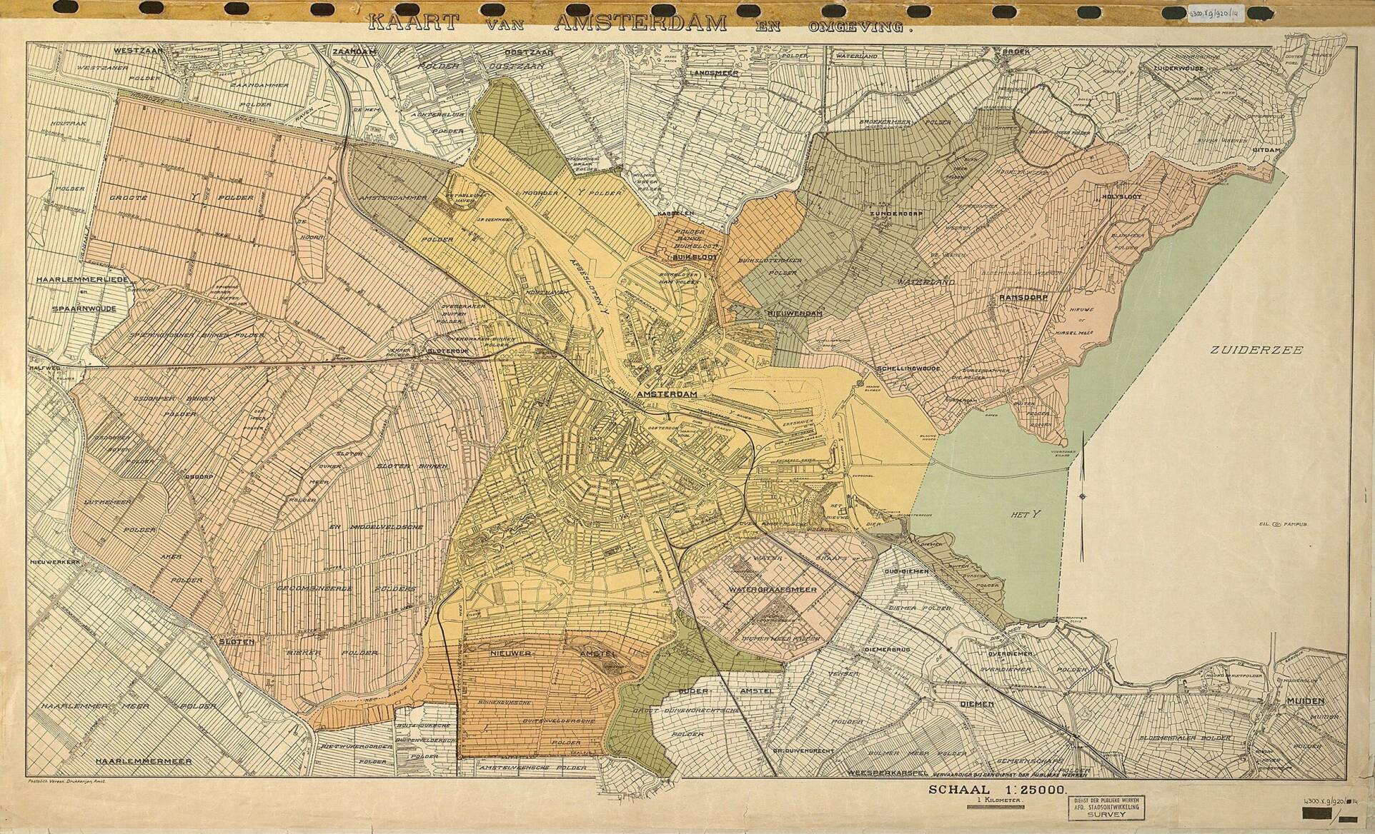 Oude kaart it 1921. Op 1 januari 1921 annexeerde Amsterdam de gemeenten Nieuwendam, Ransdorp, Watergraafsmeer, Sloten en Buiksloot.