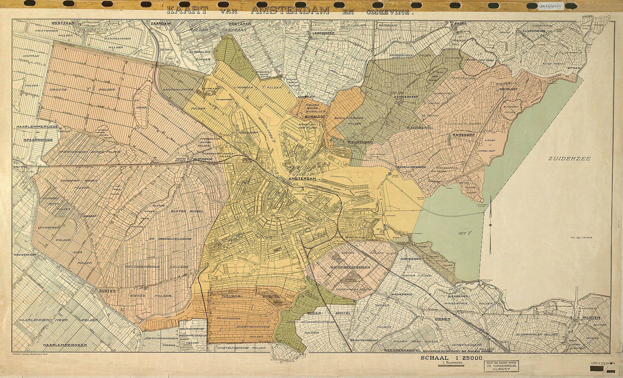 Oude kaart it 1921. Op 1 januari 1921 annexeerde Amsterdam de gemeenten Nieuwendam, Ransdorp, Watergraafsmeer, Sloten en Buiksloot.