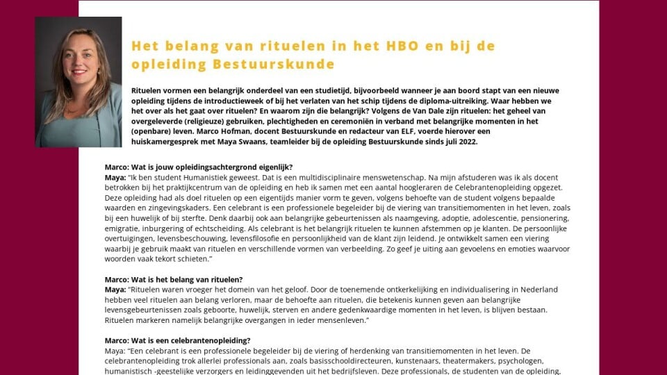 Het Belang Van Rituelen In Het HBO En Bij De Opleiding Bestuurskunde ...