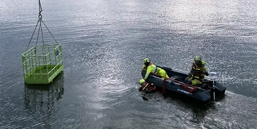 NCC Conducts a Water Rescue Drill Using a Rubber Boat and Lift Basket