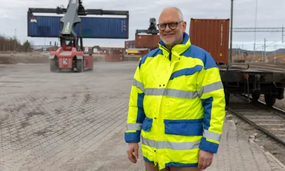 Flygbild över kombiterminalen i Hallsberg.