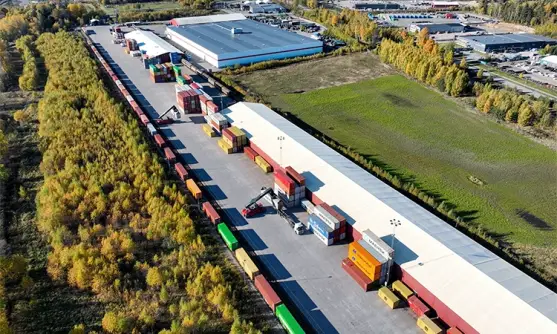 Aerial view of the intermodel terminal in Hallsberg.