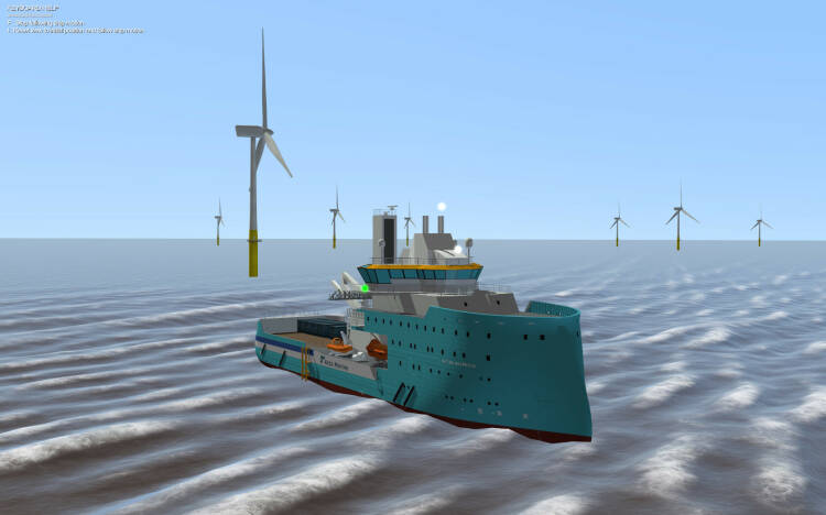 The simulated walk to work Construction Support Vessel (CSV) ‘Acta Auriga’.