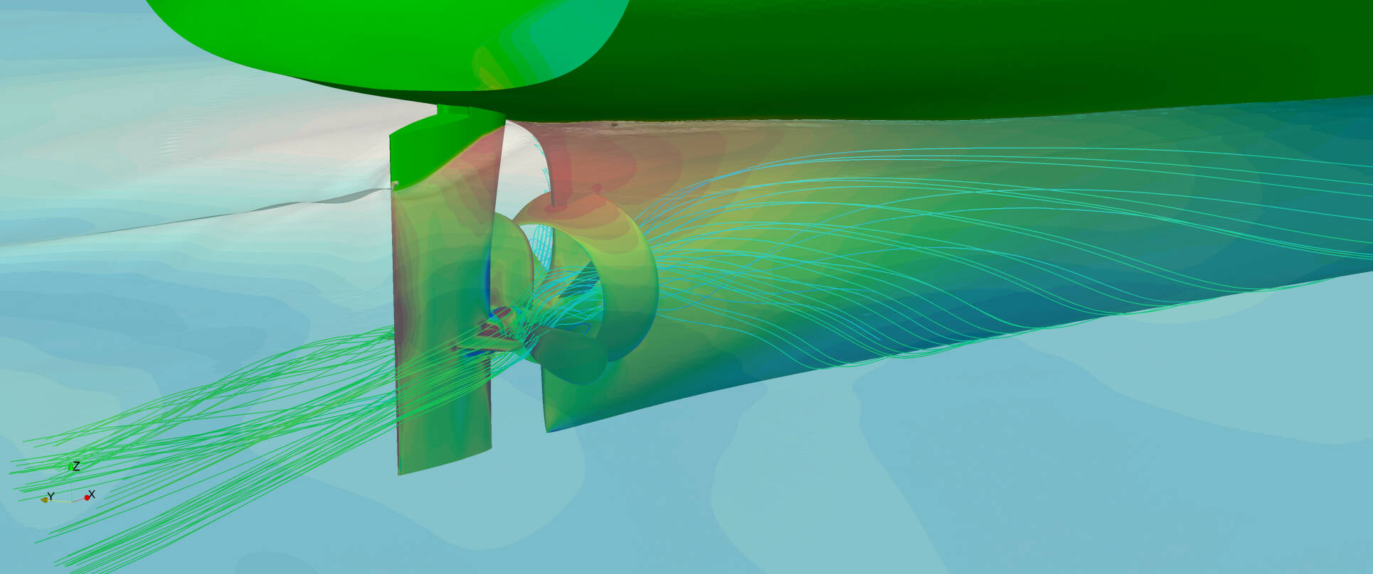 Figure 5. CFD visualisation of the vessel post-retrofit in ballast loading condition.