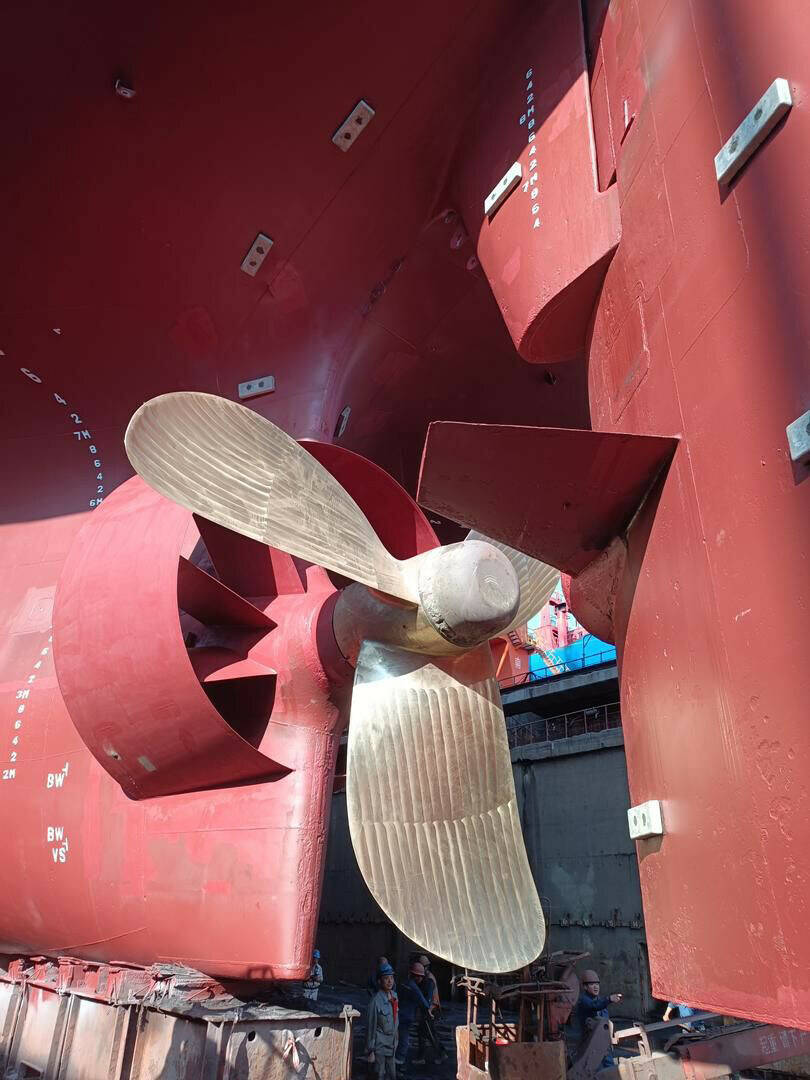 Figure 4. Photographs of the 55k dwt bulk carrier retrofitted with new 3-blade propeller and Becker Mewis Duct (Picture Azolla).