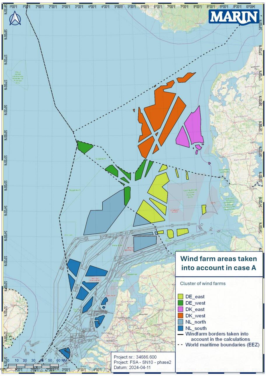 Location of the SN10 route (layout wind farms for Case A).