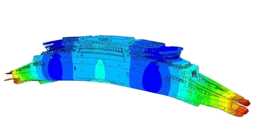 Figure 1: First global vertical flexural vibration mode..