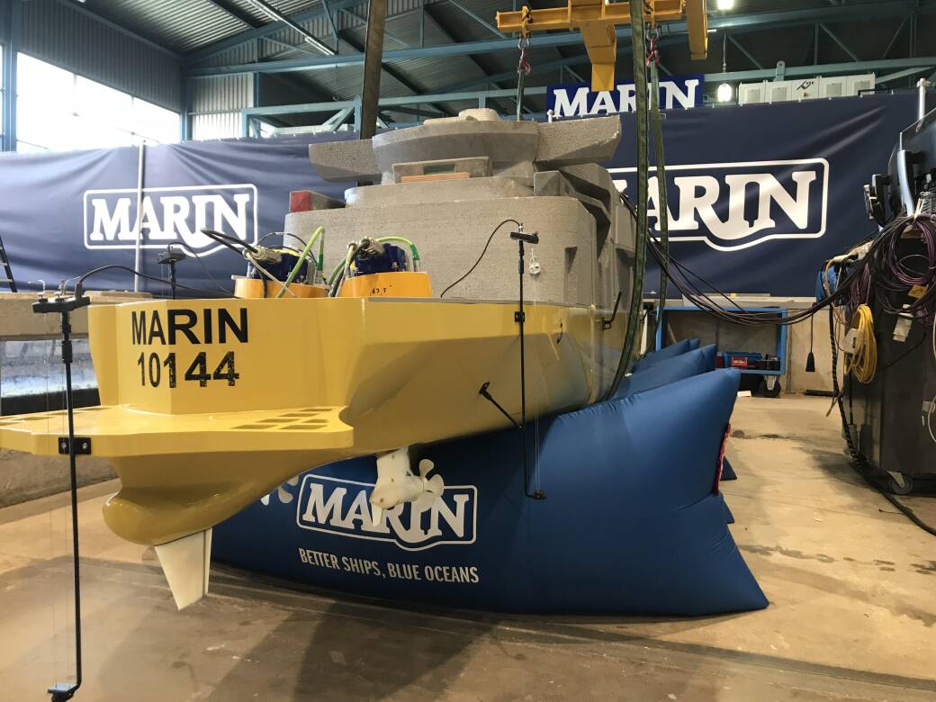 Figure 3: Model on balloons to determine dry natural frequencies.