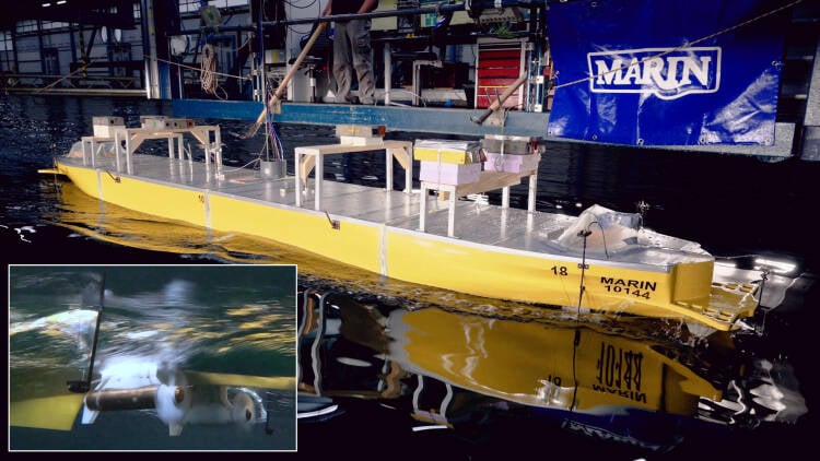 Figure 1: Sailing in typical operational conditions. Frequent propeller tip ventilation encountered at forward pods.