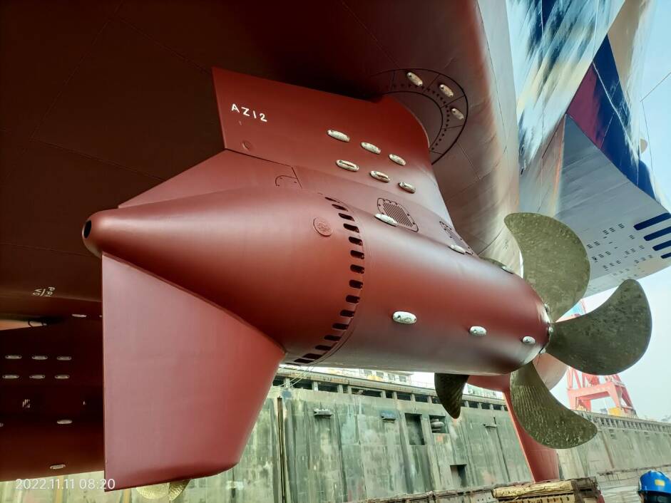 Fitting pods in drydock.