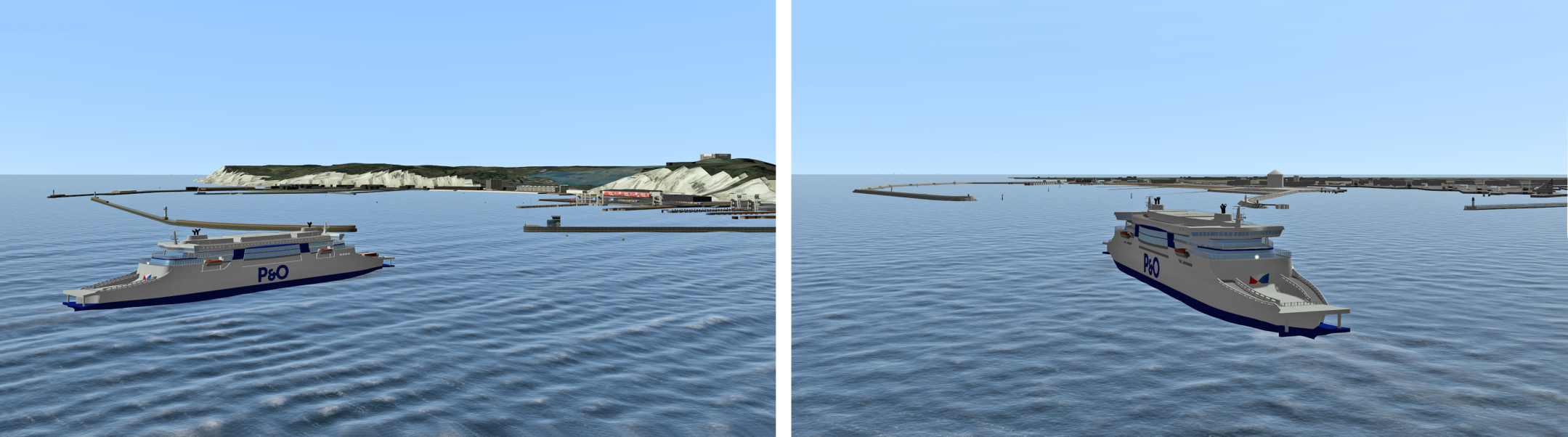 Visuals of Dover and Calais used for the real-time manoeuvring simulations.