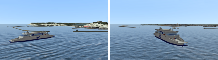 Visuals of Dover and Calais used for the real-time manoeuvring simulations.