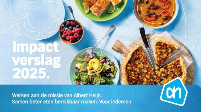 voorblad van het Duurzaamheidsverslag 2024 met daarop mensen aan het eten aan een volle tafel.