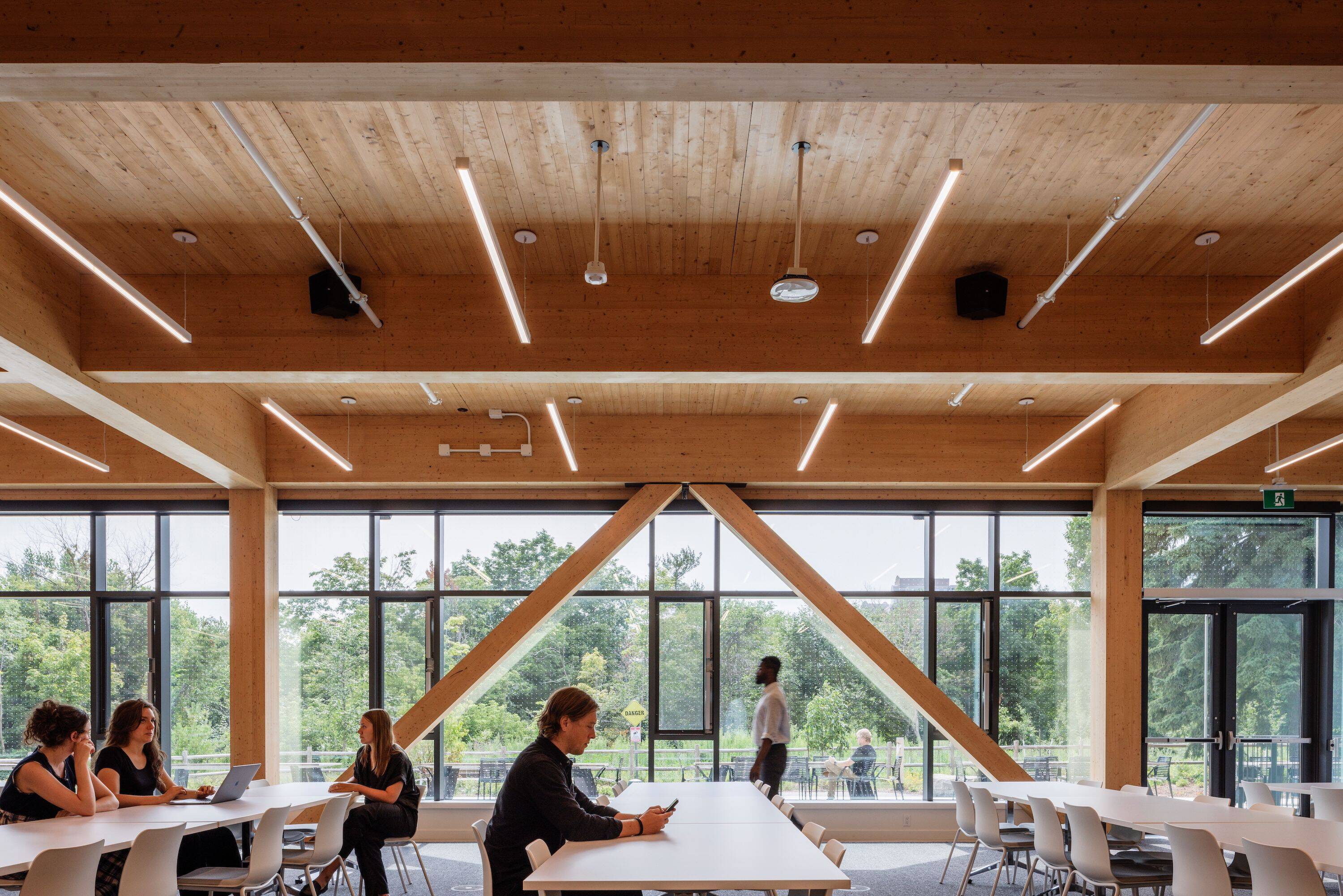 A ceiling of openwork wood from below