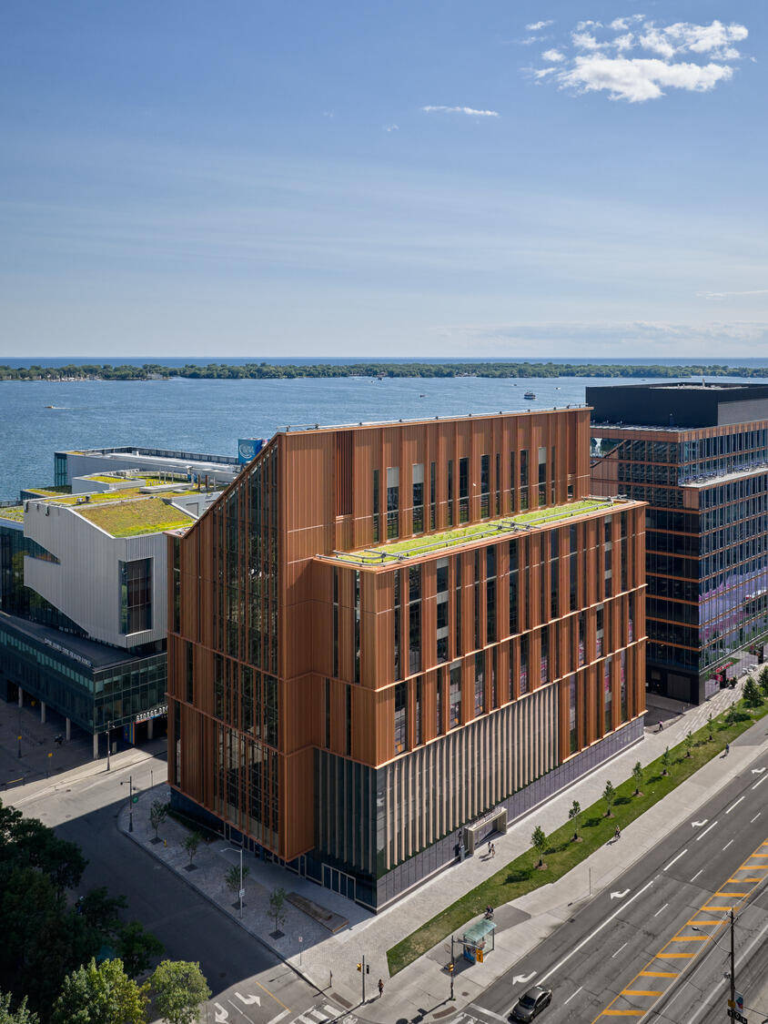 Aerial view of a wooden building under construction