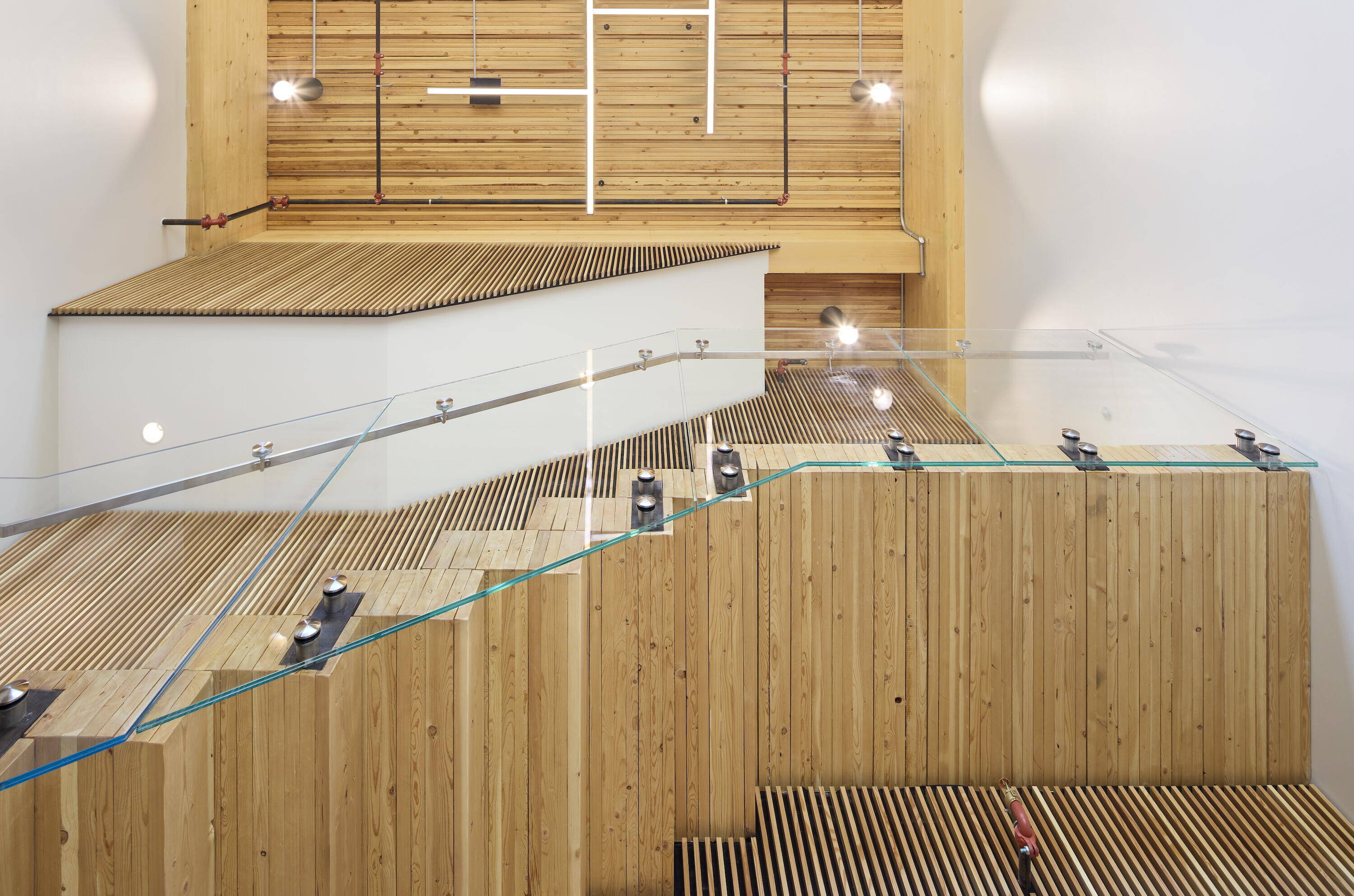 Aerial view of a wooden building under construction