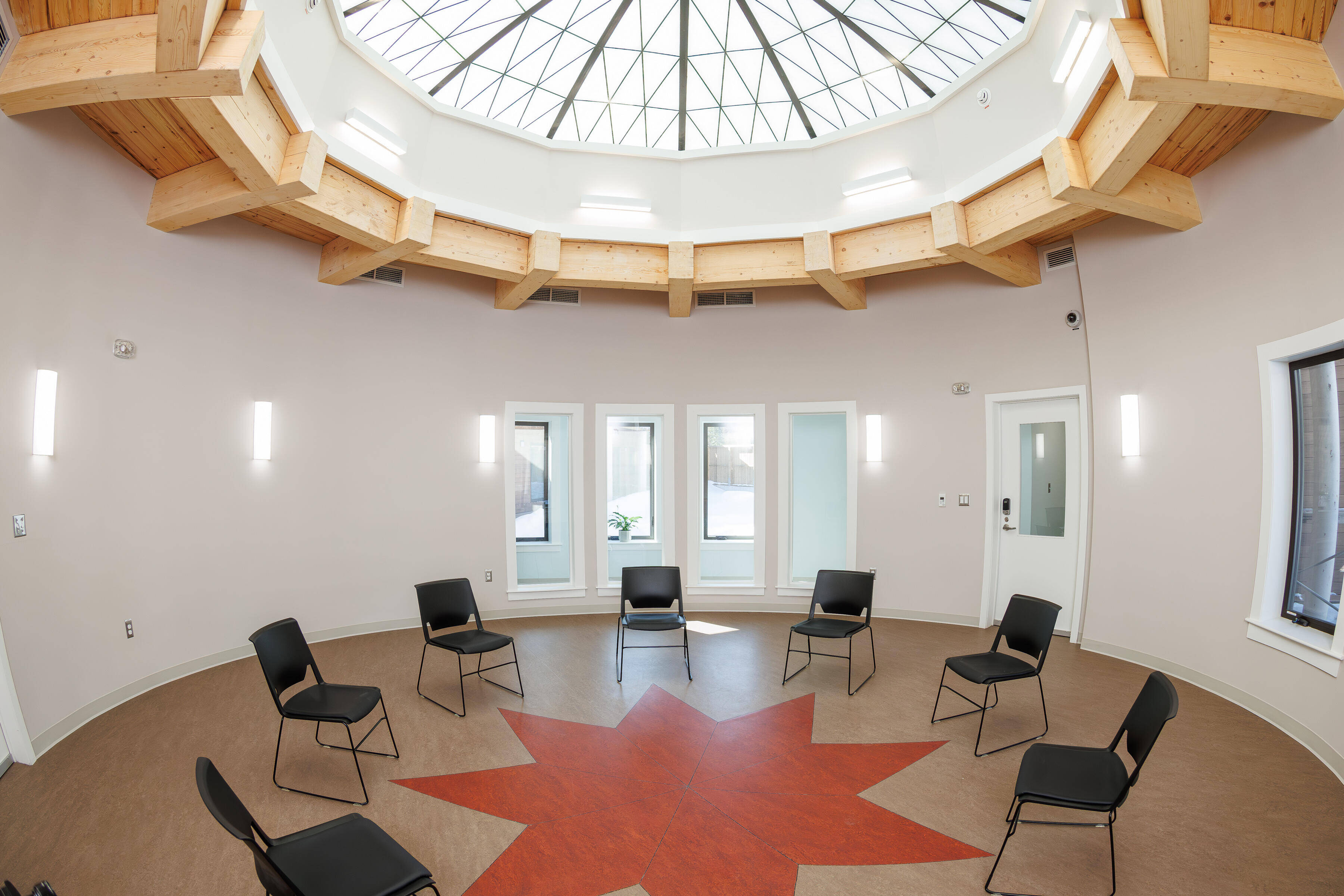 Aerial view of a wooden building under construction