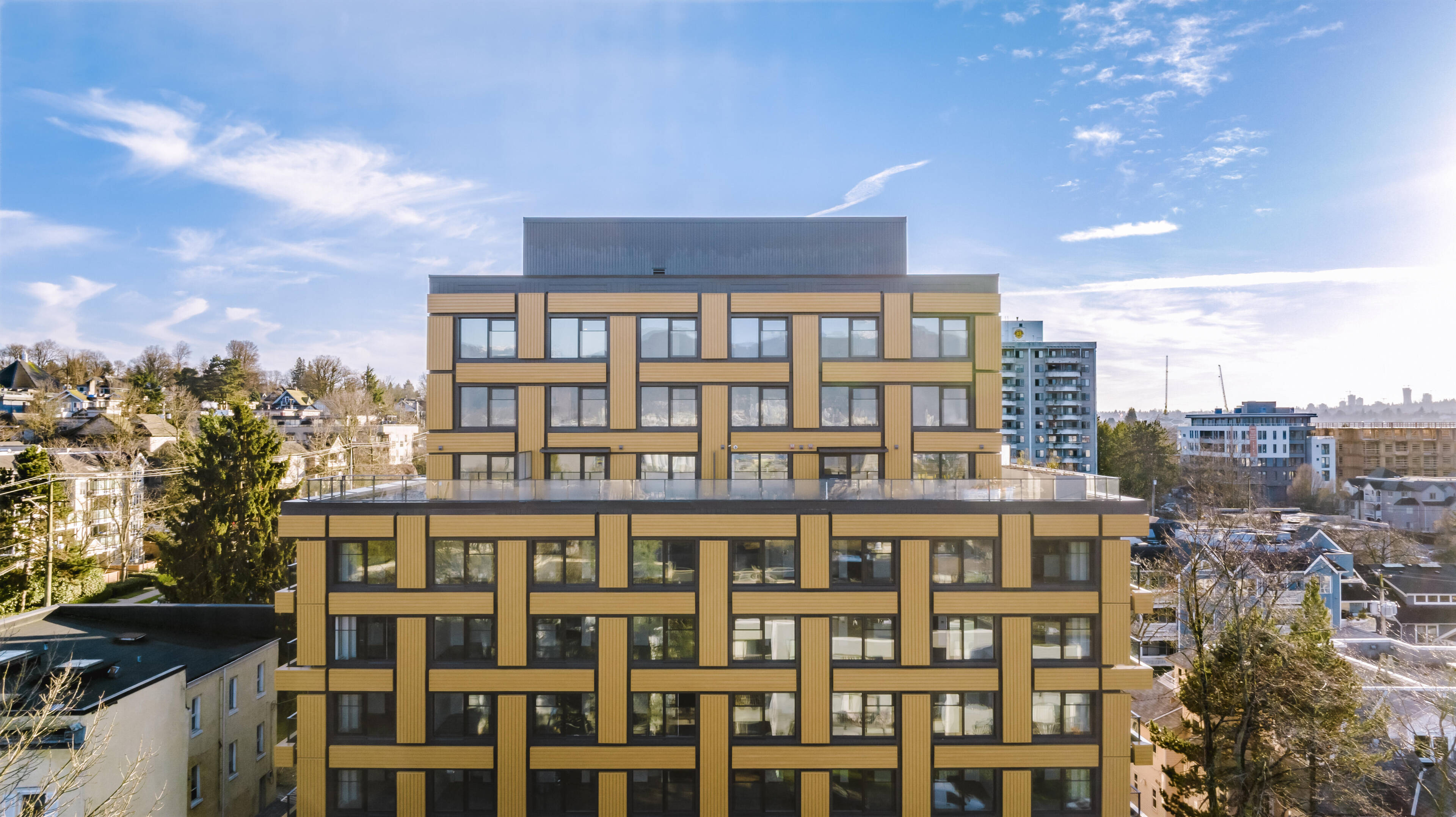 Aerial view of a wooden building under construction