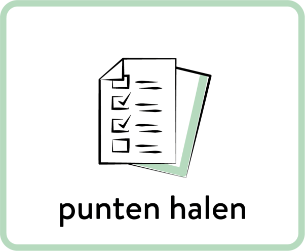 Papieren over elkaar, op de bovenste staan checkboxen waarvan een aantal met een vinkje. daarnaast staan tekstregels. Er onder de tekst: Punten halen.