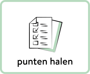 Papieren over elkaar, op de bovenste staan checkboxen waarvan een aantal met een vinkje. daarnaast staan tekstregels. Er onder de tekst: Punten halen.