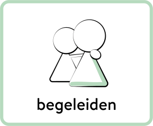 twee figuren waarbij de ene de andere omarmt met de tekst: begeleiden. met link naar meer informatie over dit sleutelmoment