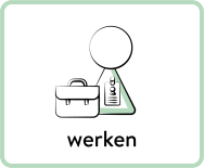 figuur met koffertje met tekst: werk en link naar meer informatie over het sleutelmoment Werken