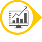 gele druppel met middenin een pictogram van een grafiek en presentatie
