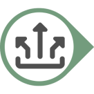 groene druppelvorm met middenin een pictogram van pijlen die omhoog wijzen