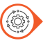 pictogram van een tandwiel in een roze druppelvorm