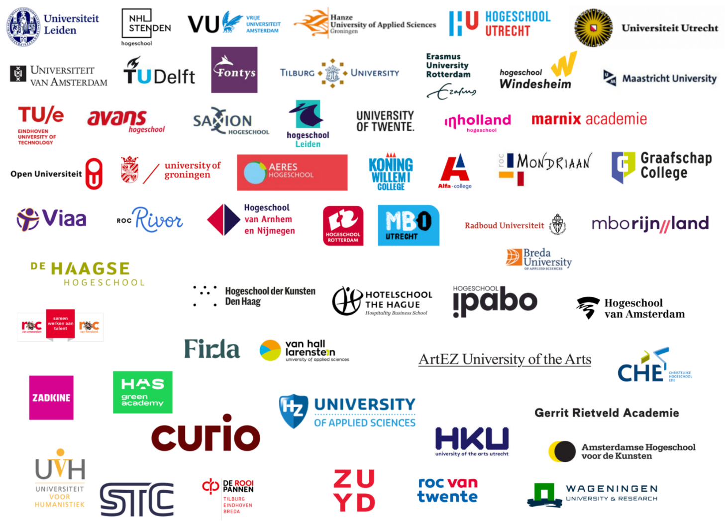 Logo's van mbo-/hbo-/wo-instellingen die de intentieverklaring VN-verdrag handicap hebben ondertekend.