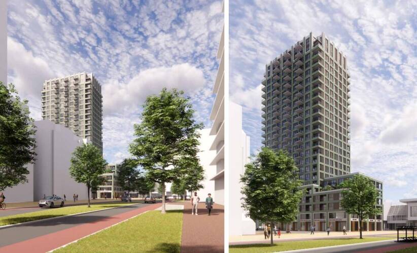 Artist impressions van de nieuwe woontoren aan de Duitslandlaan in Zoetermeer.