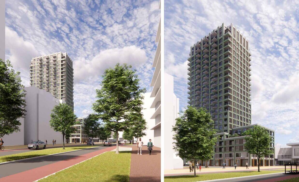 Artist impressions van de nieuwe woontoren aan de Duitslandlaan in Zoetermeer.