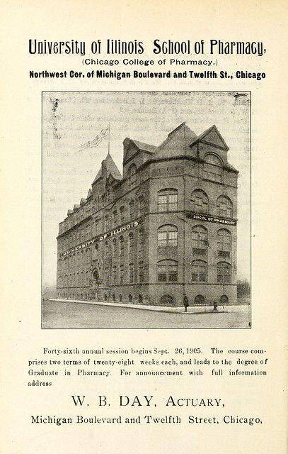 UIC School of Pharmacy flyer produced in 1905.