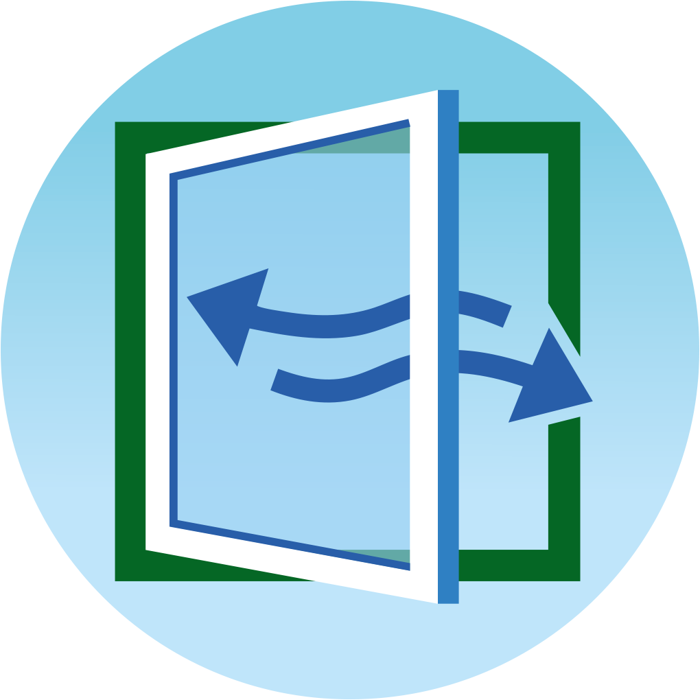 Illustratie van een raam dat open staat. Voor natuurlijke ventilatie