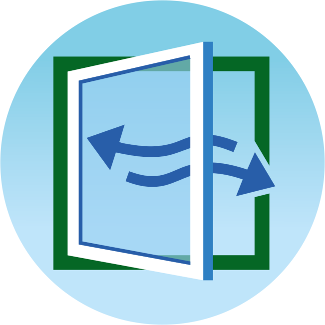 Illustratie van een raam dat open staat. Voor natuurlijke ventilatie